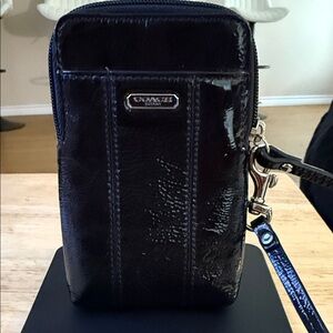 Coach Glossy Zip Around Black Card Case Wristlet